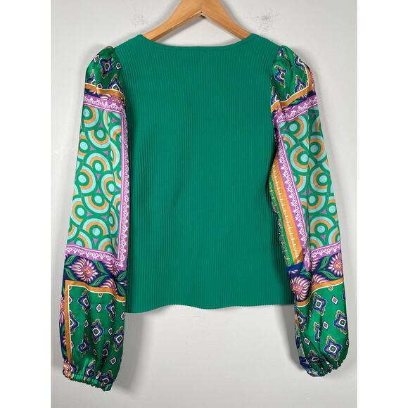 BAILEY 44 Multicolor Ribbed Knit Patchwork Silky Feel Long Sleeve Blouse Women L - Picture 6 of 8